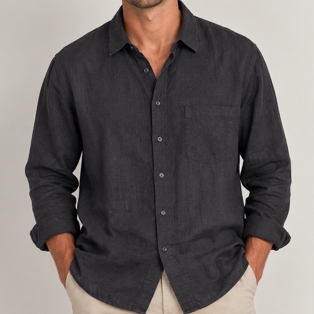 J.Crew Men's XL Irish Linen Shirt Charcoal Gray Long Sleeve Button Up Coastal